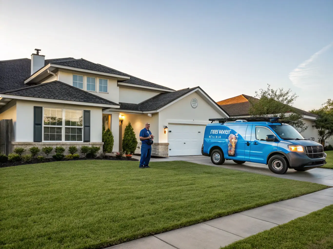 A Bright Home Appliance Services service van parked in front of a clean, suburban home, symbolizing prompt and reliable service.